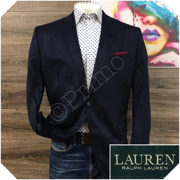 RALPH LAUREN Mens Navy Blazer Sport Coat Casual Jacket Size 46R Faux Suede Suit - Picture 1 of 12